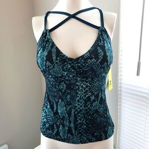 ALL IN MOTION SWIM TANK TOP STRAPPY BLUE AND BLACK SNAKE PRINT NWT